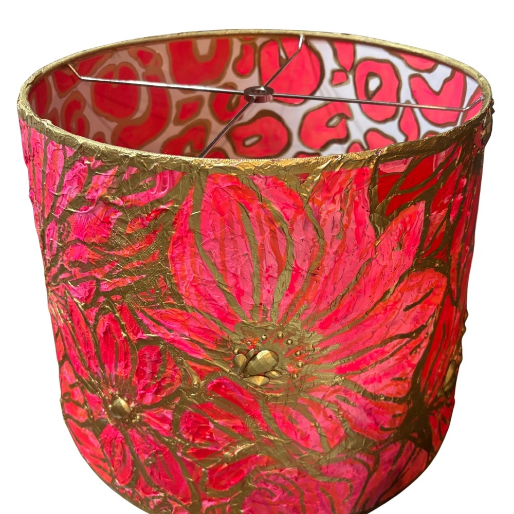 Handcrafted XL Pink & Gold Floral Drum Lamp Shade - One of One